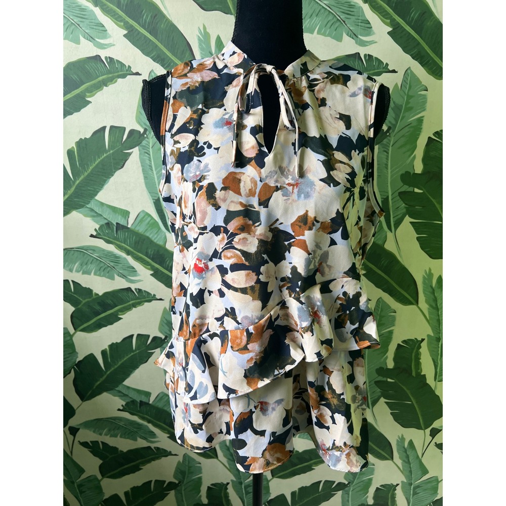 Zac & Rachel Floral Ruffle Blouse Women Medium Multicolor Brown